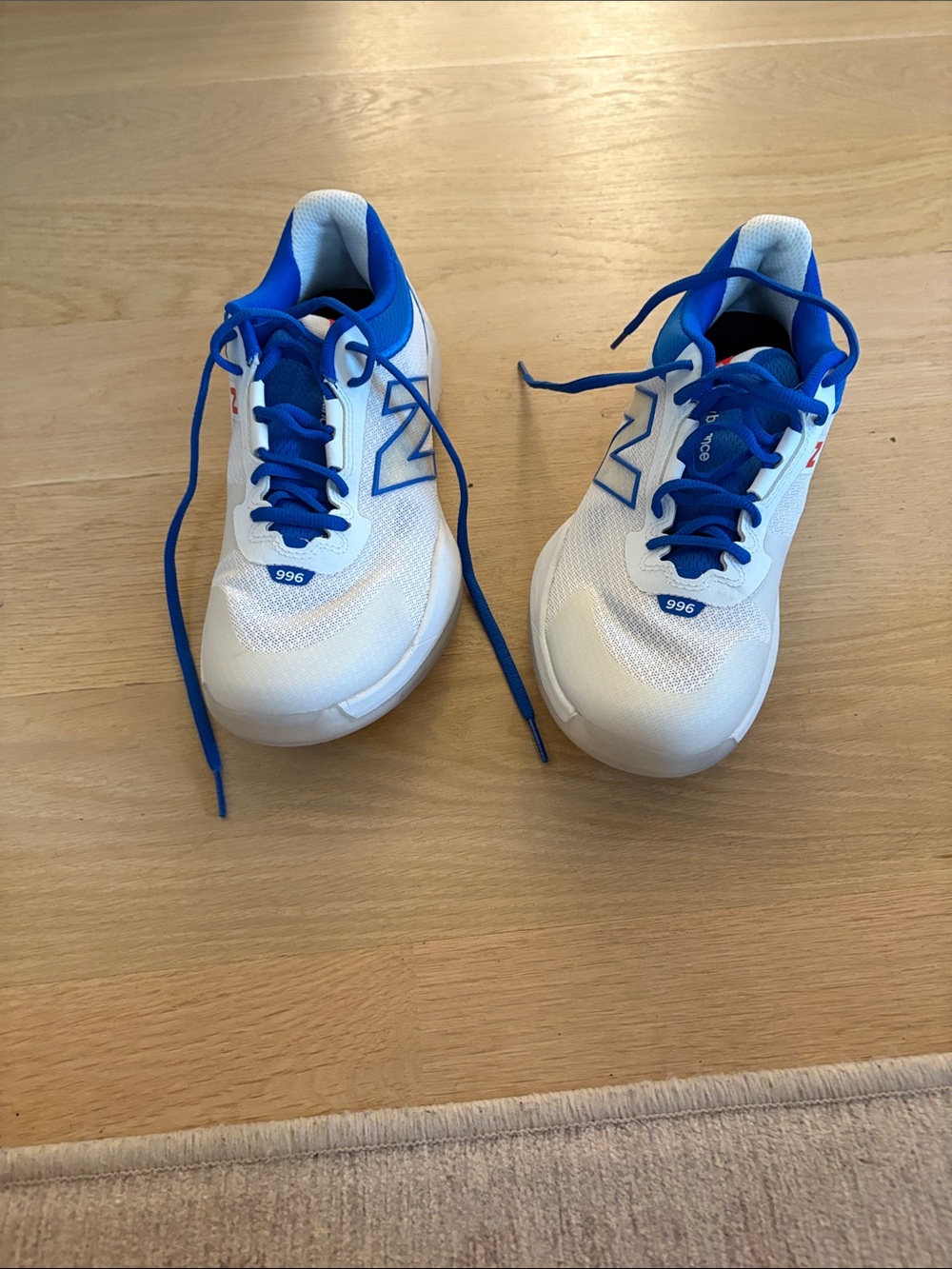 New Balance White and Blue 996 Athletic Sneakers